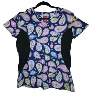 Divine Scrubs Size Small Pink Ribbon Paisley Medical Uniform 100% Cotton Top